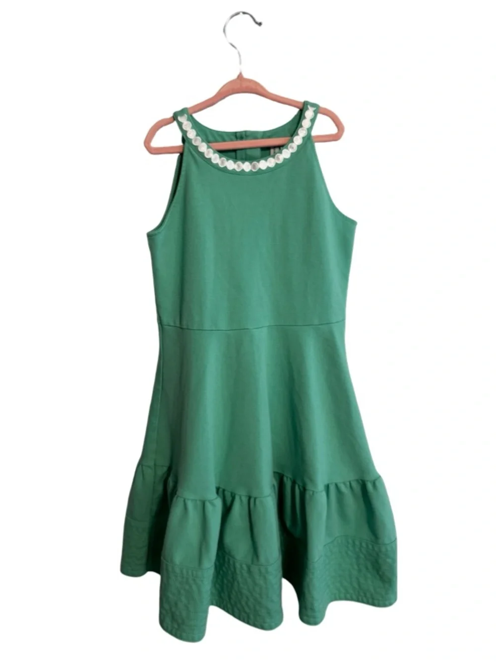 Janie and Jack Girls Kelly Green Ponte Dress Size 10 White Eyelet Collar